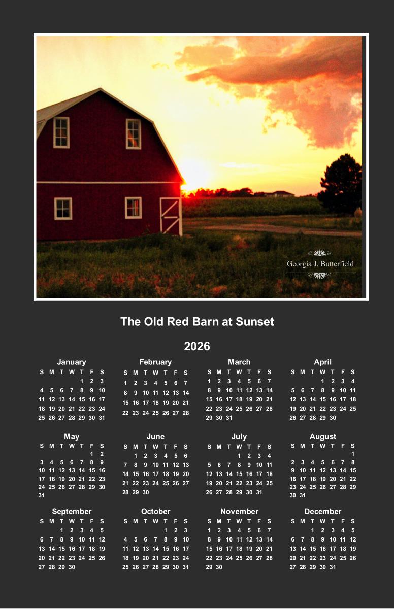 The Old Red Barn at Sunset Poster Calendar