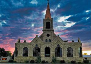 Greeting Card with Church and Beautiful Sky