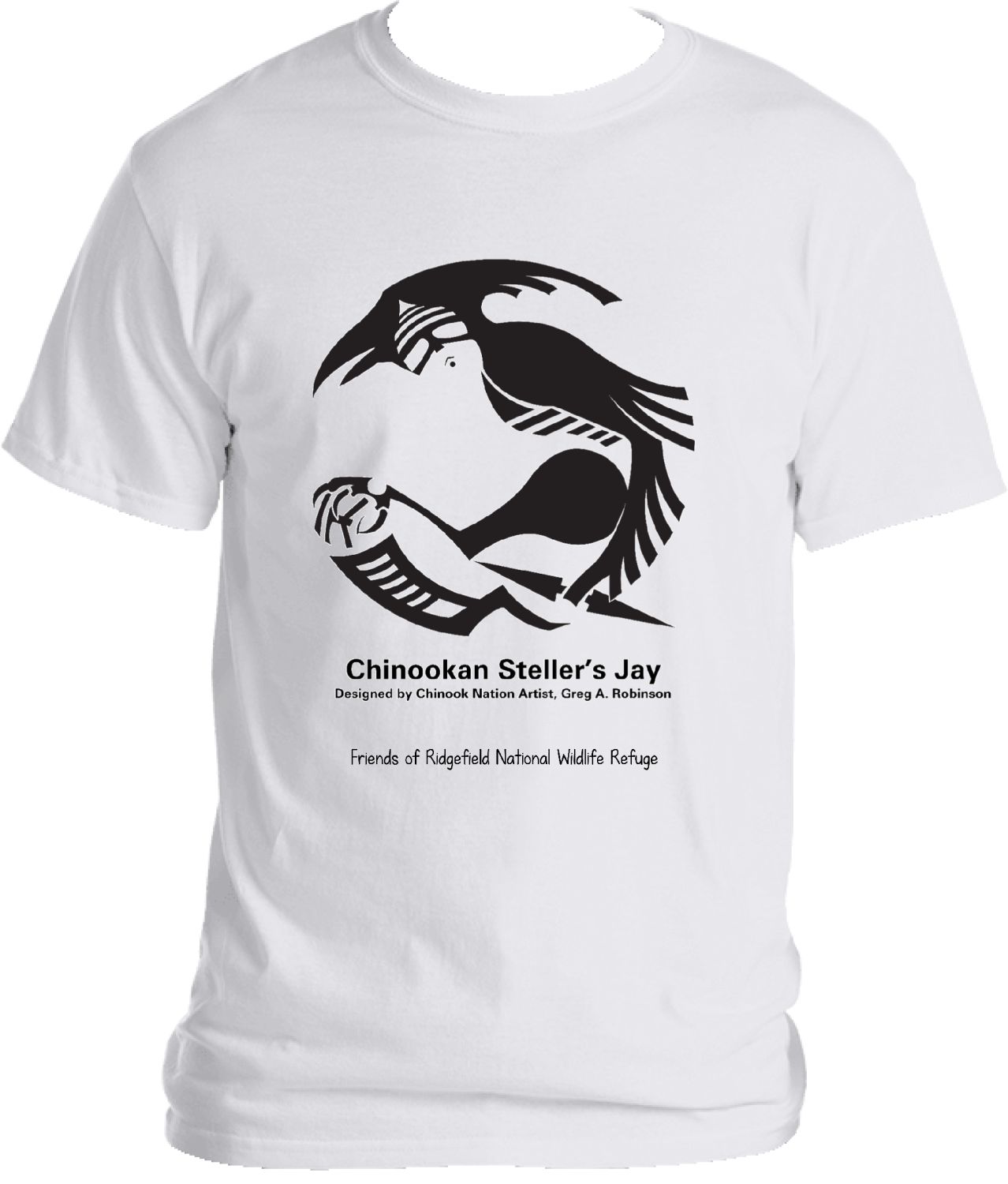 Friends of RNWR Chinookan Steller's Jay white tee